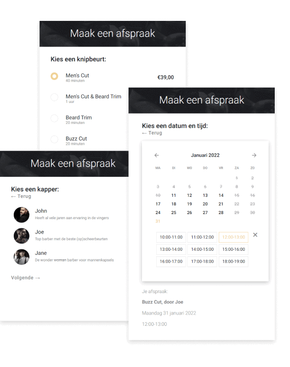 Voorbeeld van een afspraak boeken via een Bookingz.nl integratie